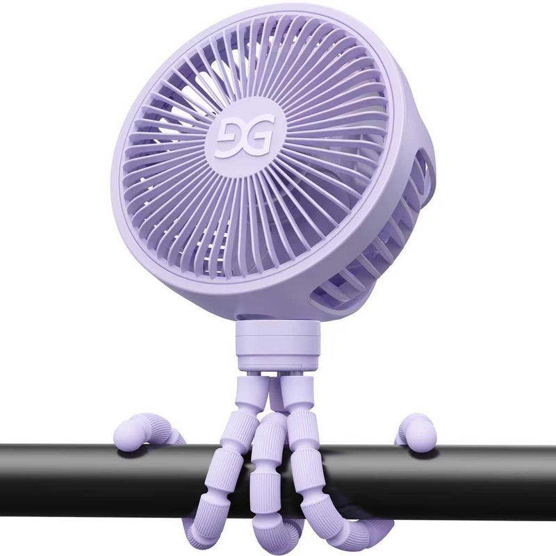 GUSGU Stroller Fan Clip on for Baby, Flexible Tripod & Rechargeable Battery, Small Personal Fan, Mini Portable Fan for Travel, Handheld, Car (Purple) - Image 1