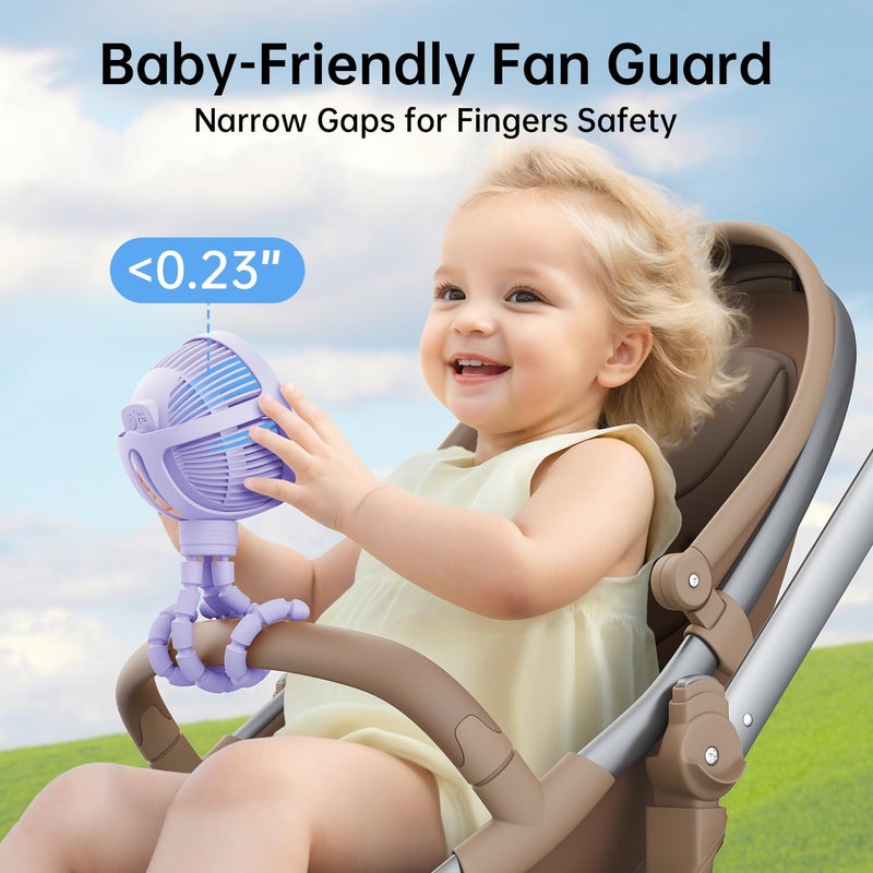 GUSGU Stroller Fan Clip on for Baby, Flexible Tripod & Rechargeable Battery, Small Personal Fan, Mini Portable Fan for Travel, Handheld, Car (Purple) - Image 2
