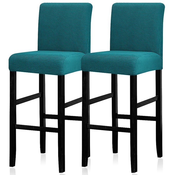 BAR STOOL COVERS SET OF 4STRETCH WASHABLE BAR STOOL SEAT COVERSREMOVABLE BAR CHAIR COVERS WITH BACKSCOUNTER HEIGHT BAR STOOL CHAIR COVERS FOR KITCHEN DINING ROOM CAFEPEACOCK BLUE