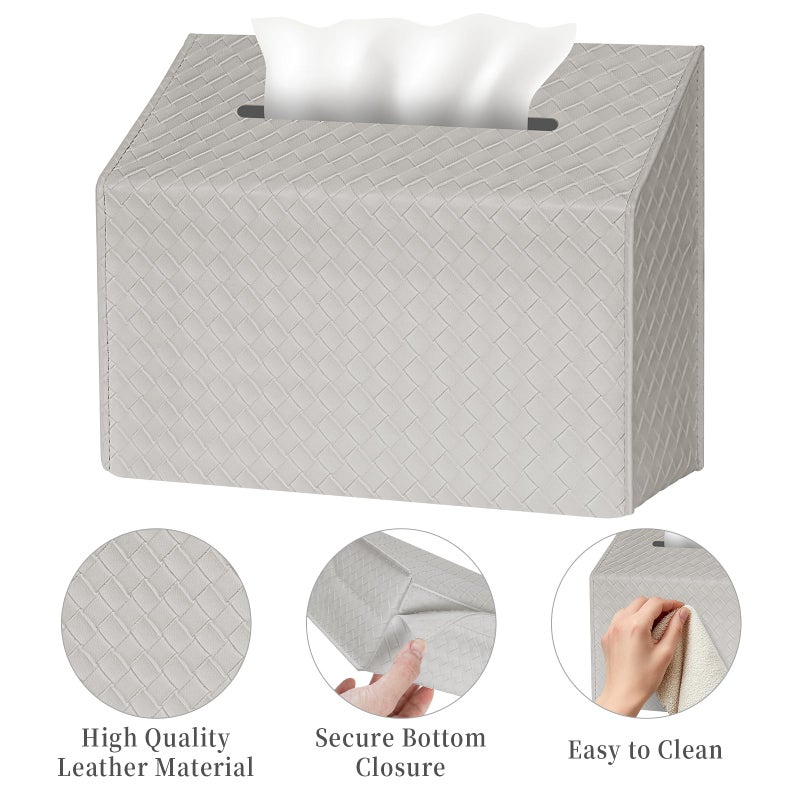 ان اي هوم غطاء صندوق مناديل جلد PU من NiHome لمناشف اليد Kleenex متعددة الاستخدامات لأسطح العمل ورفوف المناشف، جلد يعزز ديكور المنزل وسهل الاستخدام مع براعة رائعة في الحواف (رمادي) - Image 5