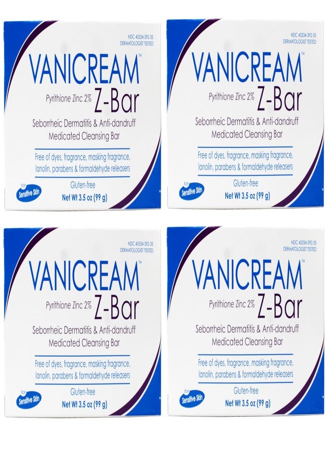 Vanicream Z-Bar Medicated Cleansing Bar, Pyrithione Zinc 2% for Seborrheic Dermatitis & Dandruff, Soap-Free, Gluten-Free, 3.5 oz (Pack of 4) - Image 1