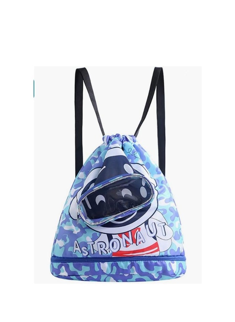 Generic Drawstring Bag, Waterproof Drawstring Backpack with Adjustable Strap for Kids, Dry Wet Separation Swimming Bag with Shoes & Goggles Storage for Boys Girls, Water Resistant Gym Bag for Beach Pool  - Image 1