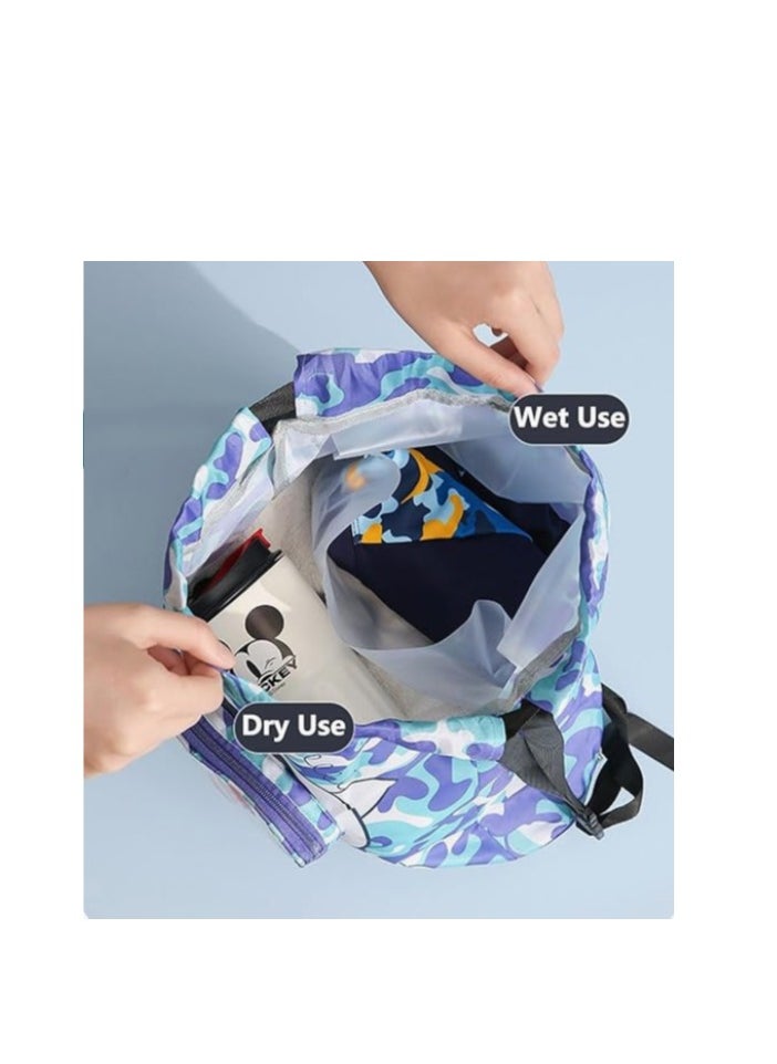 Generic Drawstring Bag, Waterproof Drawstring Backpack with Adjustable Strap for Kids, Dry Wet Separation Swimming Bag with Shoes & Goggles Storage for Boys Girls, Water Resistant Gym Bag for Beach Pool  - Image 3