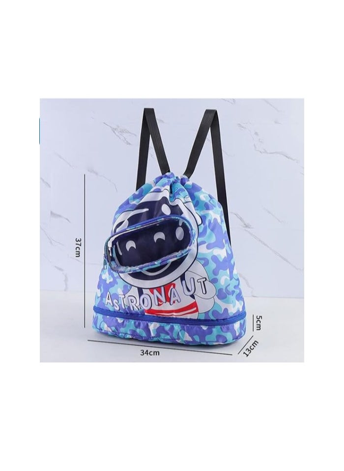 Generic Drawstring Bag, Waterproof Drawstring Backpack with Adjustable Strap for Kids, Dry Wet Separation Swimming Bag with Shoes & Goggles Storage for Boys Girls, Water Resistant Gym Bag for Beach Pool  - Image 2