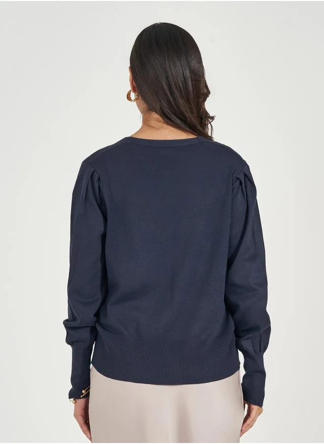Styli Regular Fit Buttoned Cardigan with Volume Sleeves