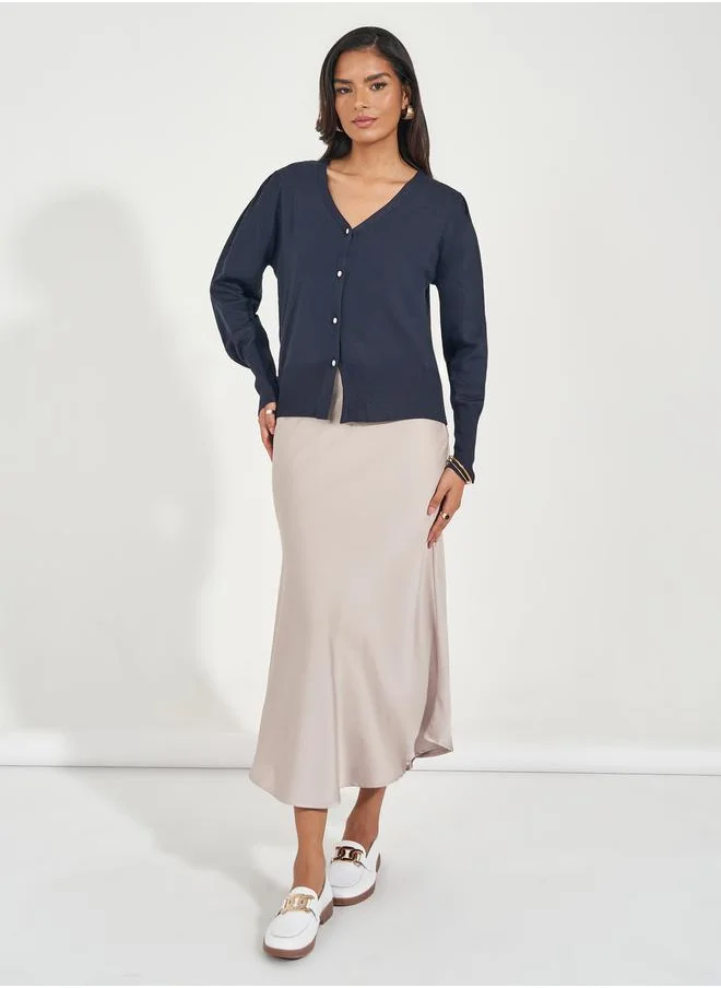 Styli Regular Fit Buttoned Cardigan with Volume Sleeves