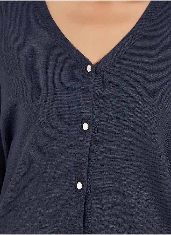 Styli Regular Fit Buttoned Cardigan with Volume Sleeves