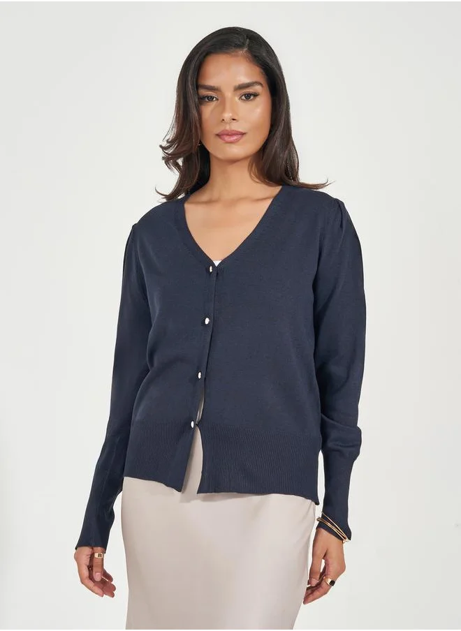 Styli Regular Fit Buttoned Cardigan with Volume Sleeves