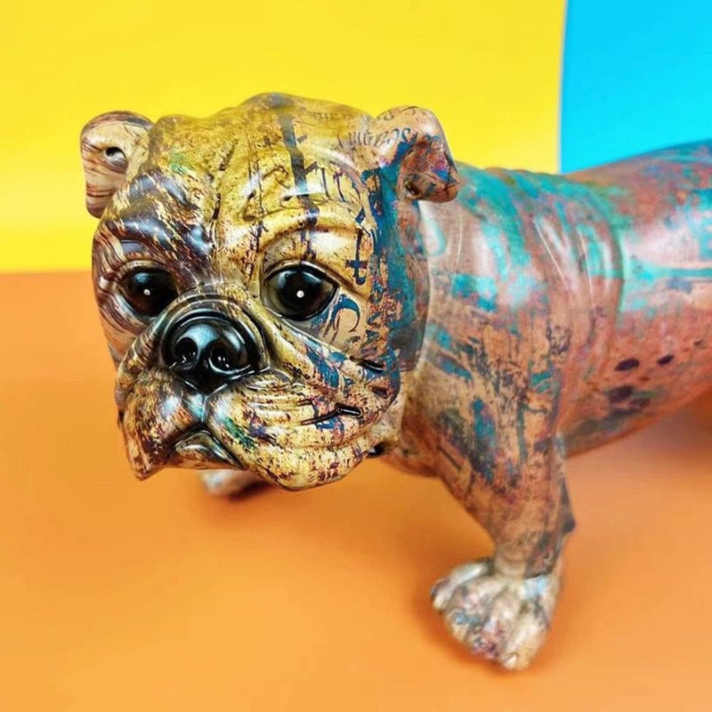 kartfury Colourful Graffiti Bulldog Sculptures Graffiti Art Standing English Bulldog French Bulldog Statue Ornament Colorful Dog Decor Fashion Resin Craft Ornament Dog Lover Gift Bulldog Brown Graffiti - Image 4