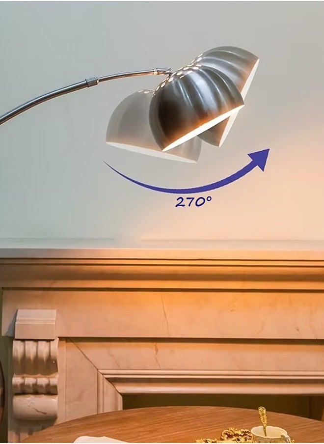 مصباح أرضي، مصباح أرضي بـ 3 أوضاع ألوان، مصباح أرضي بقوس دوار قابل للطي LED من الرخام الشمالي، مصباح قائم حديث للعمل المكتبي والدراسة فضي 180x90 سم