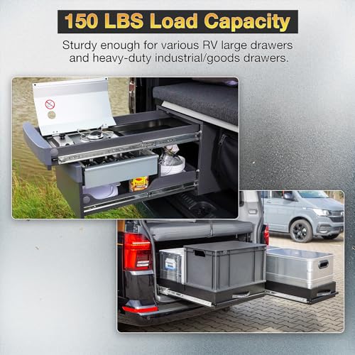 YENUO Heavy Duty Drawer Slides Full Extension with Lock Side Mount 14 16 18 20 22 24 26 28 30 32 34 36 40 Inch Ball Bearing Metal Rails Track Guide Glides Runners 150 Lbs 1 Pair (with Lock, 14 inch) - Image 3