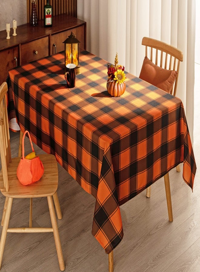 MikiUp Checkered Rectangle Halloween Tablecloth - Waterproof, Wrinkle Resistant and Washable Gingham Table Cloth Decorative Table Cover for Party, Orange/Black 60 x 84 Inch - Image 2