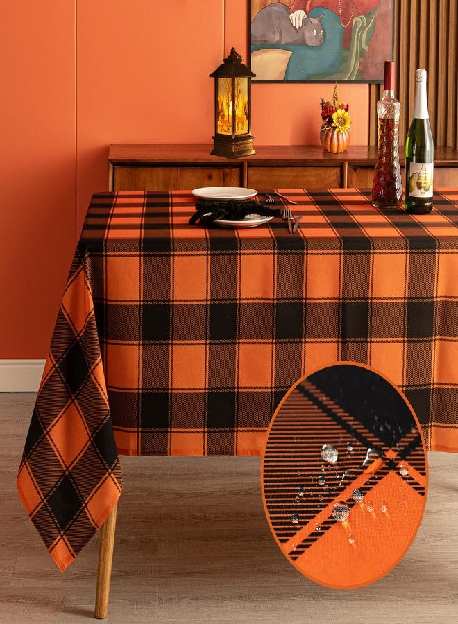 MikiUp Checkered Rectangle Halloween Tablecloth - Waterproof, Wrinkle Resistant and Washable Gingham Table Cloth Decorative Table Cover for Party, Orange/Black 60 x 84 Inch - Image 1