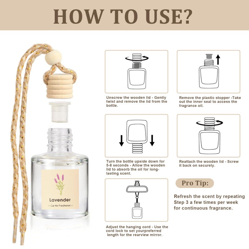 Vietora Eud Car Air Freshener Oil Diffuser - Hanging Long Lasting Scent for Car & Home, Essential Oil Freshener with Adjustable Fragrance (Lavender+Red Roses+Oud Wood+Amber Allure) - Image 3