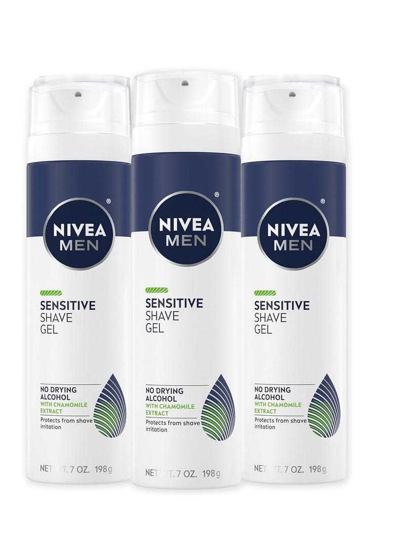 NIVEA MEN NIVEA MEN Sensitive Shave Gel with Vitamin E, Soothing Chamomile and Witch Hazel Extracts, 3 Pack of 7 Oz Cans  - Image 1