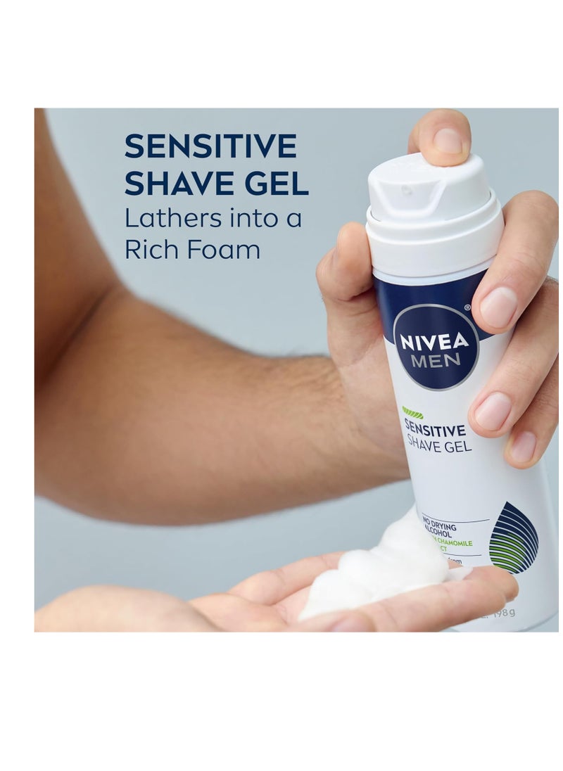 NIVEA MEN NIVEA MEN Sensitive Shave Gel with Vitamin E, Soothing Chamomile and Witch Hazel Extracts, 3 Pack of 7 Oz Cans  - Image 3