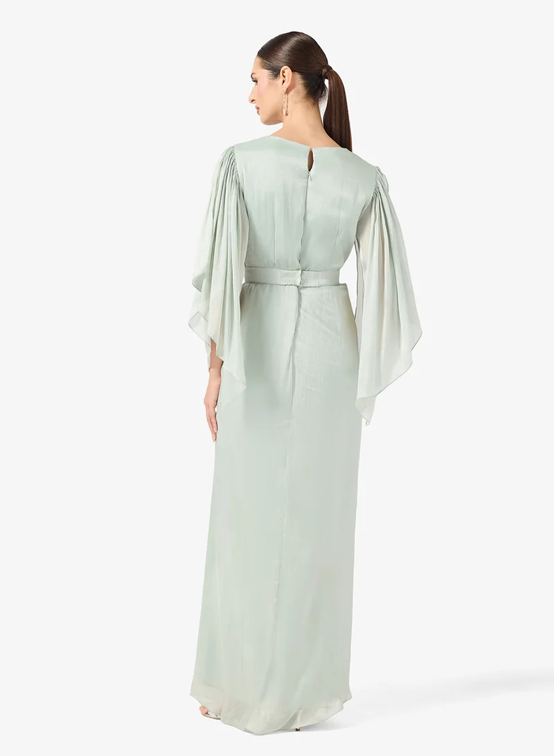 Khizana Shimmer Dress With Slit Sleeves