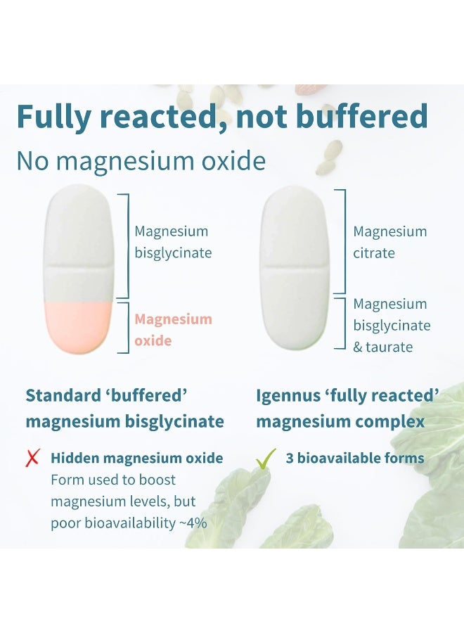 Igennus Triple Magnesium Complex, High Absorption Chelated Glycinate, Taurate & Citrate, 60 Tablets, for Sleep, Stress, Migraine, Vegan, Non-Buffered, Pure & Oxide-Free, by Igennus - Image 3