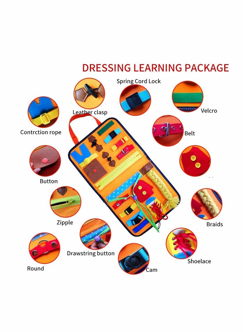 Y&D KASTWAVE Montessori Toddler Busy Board, Sensory Travel Toy for Toddlers and Young Children 1-3 Years Old, Book Bag, Learning to Dress Activity with Alphabet Kids - Image 2