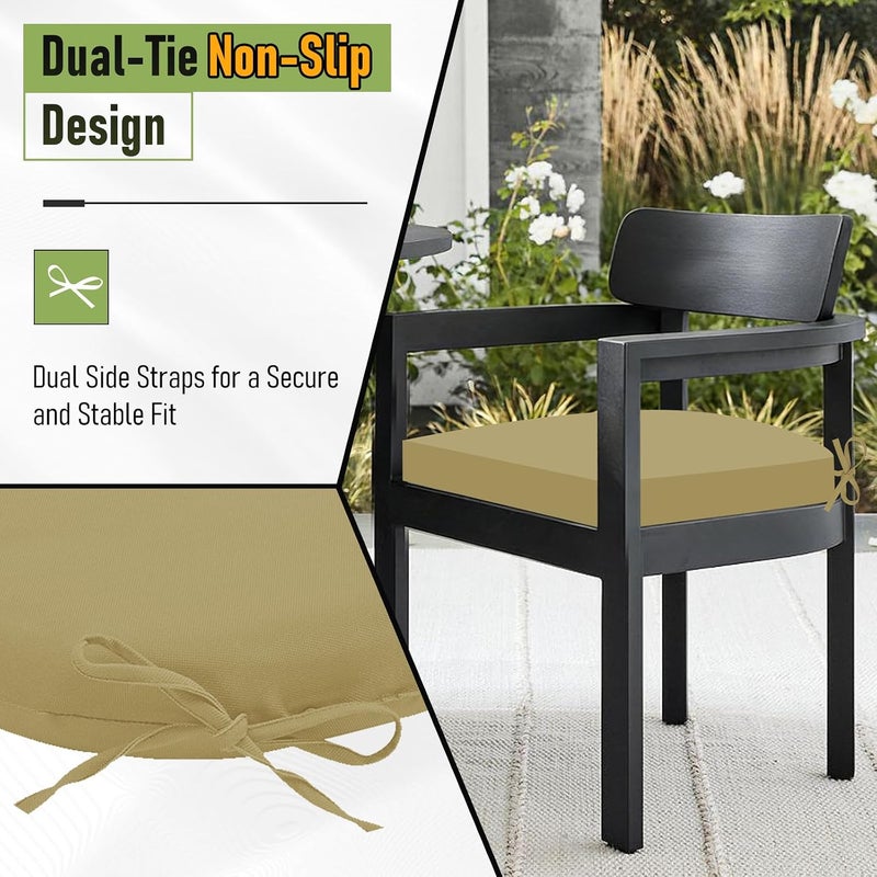 Basic Beyond Outdoor Chair Cushions for Patio Furniture, Waterproof Outdoor Cushions, Round Corner Patio Chair Cushions Set of 4 with Ties, 17"x16"x2", Khaki - Image 4