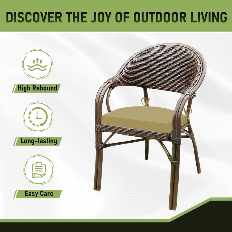 Basic Beyond Outdoor Chair Cushions for Patio Furniture, Waterproof Outdoor Cushions, Round Corner Patio Chair Cushions Set of 4 with Ties, 17"x16"x2", Khaki - Image 5