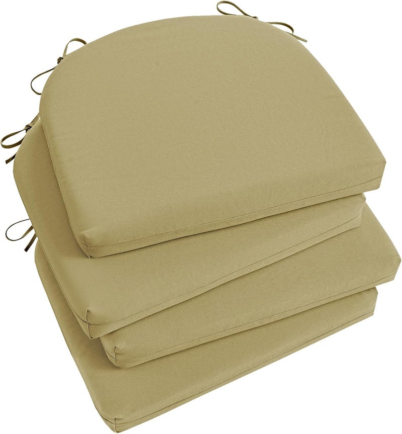 Basic Beyond Outdoor Chair Cushions for Patio Furniture, Waterproof Outdoor Cushions, Round Corner Patio Chair Cushions Set of 4 with Ties, 17"x16"x2", Khaki - Image 1