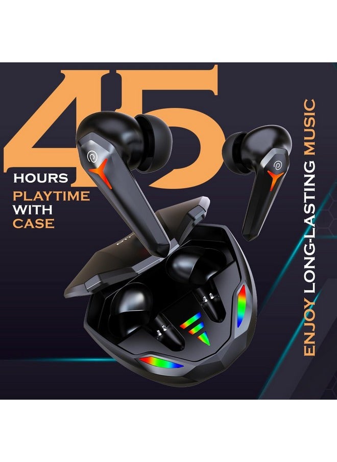 PTron - pTron Bassbuds Razer TWS Earbuds, 40ms Gaming Low Latency, TruTalk AI-ENC Calls, Deep Bass, 45H Playtime, HD Mic, In-Ear Bluetooth 5.3 Headphones, Type-C Fast Charge & IPX5 Water Resistant (Jet Black) - Image 1