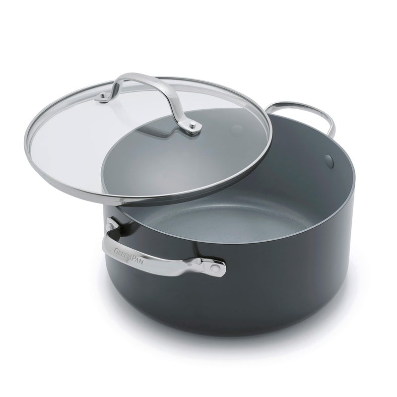 Greenpan GreenPan Valencia Pro Hard Anodized Healthy Ceramic Nonstick 5QT Stock Pot with Lid PFASFree Induction Dishwasher Safe Oven Safe Gray 