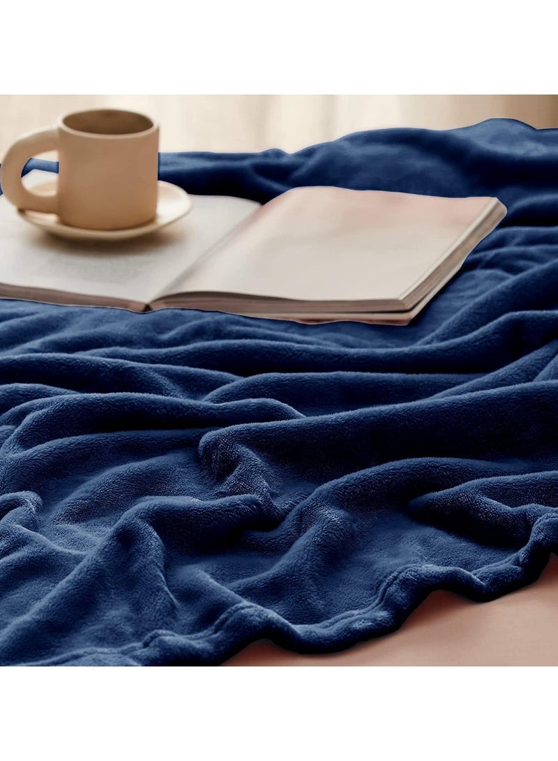 BSB HOME® 300 GSM Premium Plush Double Blanket for Bed, Sofa, Couch, Travel and Camping AC Blanket | 220x230 cm | Blue | SOLID FLANNEL - Image 5