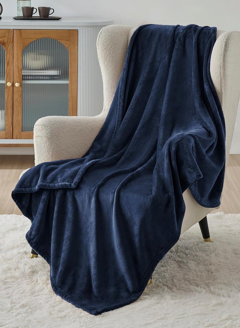 BSB HOME® 300 GSM Premium Plush Double Blanket for Bed, Sofa, Couch, Travel and Camping AC Blanket | 220x230 cm | Blue | SOLID FLANNEL - Image 4