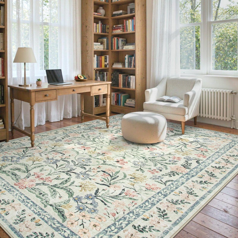 Wonnitar Boho Washable Rug 8x10, Large Area Rug for Living Room, Soft Floral Carpet for Bedroom Non Slip, 8 x 10 Indoor Beige Carpets for Nursery Dining Room Apartment Office Decor - Image 4