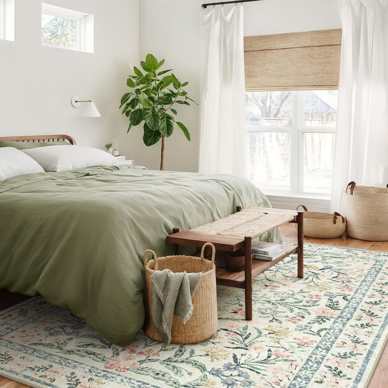 Wonnitar Boho Washable Rug 8x10, Large Area Rug for Living Room, Soft Floral Carpet for Bedroom Non Slip, 8 x 10 Indoor Beige Carpets for Nursery Dining Room Apartment Office Decor - Image 3