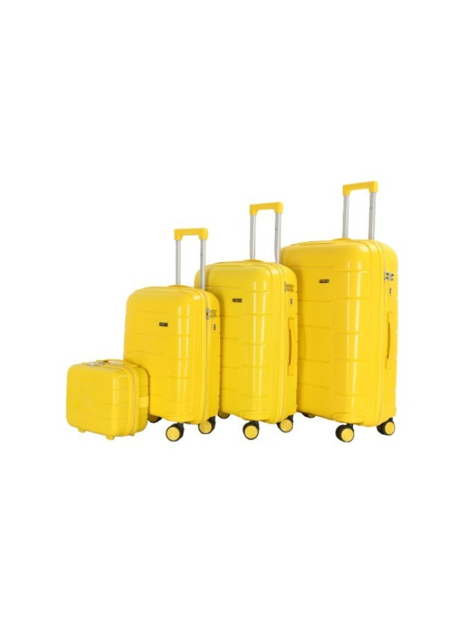 اتش تي مجموعة حقائب سفر إتش تي، من أربع قطع - حقائب متينة بهيكل صلب مع عجلات دوارة، ومقبض تلسكوبي، وسحابات مضادة للسرقة (13/20/24/28 بوصة، 13.5/49/80/116 لترًا، مجموعة سفر خفيفة الوزن، لون أصفر) - Image 1