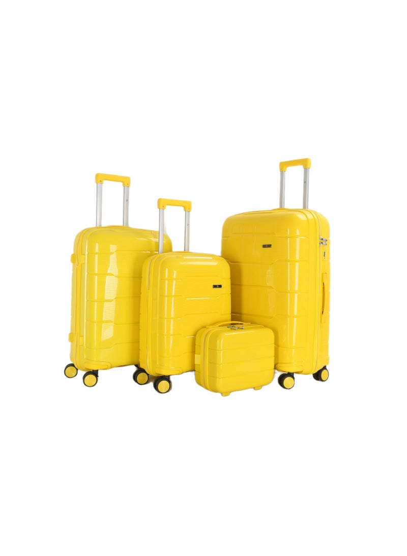 اتش تي مجموعة حقائب سفر إتش تي، من أربع قطع - حقائب متينة بهيكل صلب مع عجلات دوارة، ومقبض تلسكوبي، وسحابات مضادة للسرقة (13/20/24/28 بوصة، 13.5/49/80/116 لترًا، مجموعة سفر خفيفة الوزن، لون أصفر) - Image 2