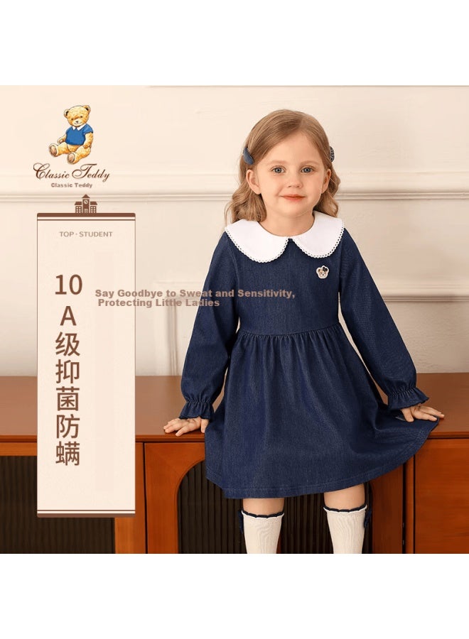 Classic Teddy Girls' Dress Children's Spring Denim Skirt Blue Size 90 - Image 1
