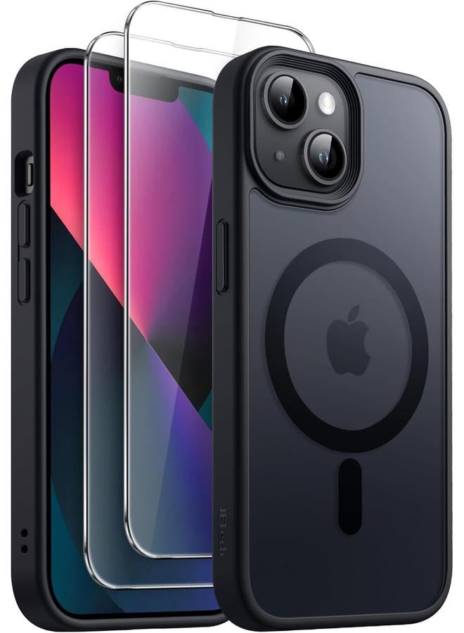 جي تيك جراب مغناطيسي 3 في 1 لهاتف Iphone 13 6.1 بوصة مع قطعتين من واقي الشاشة الزجاجي المقوى متوافق مع Magsafe، غطاء خلفي شفاف غير لامع مقاوم للصدمات، أسود - Image 1