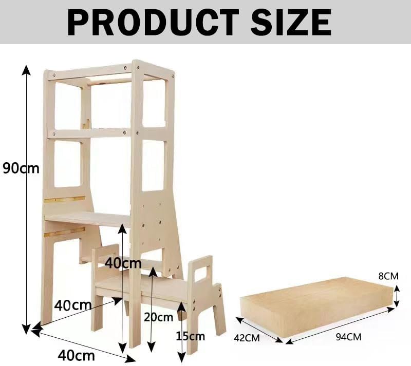 Fohome Toddler Standing Tower, Kitchen Step Stool for Kids, Adjustable Height Learning Stool with Removable Anti-Drop Safety Rail for Bedroom, Bathroom - Image 3