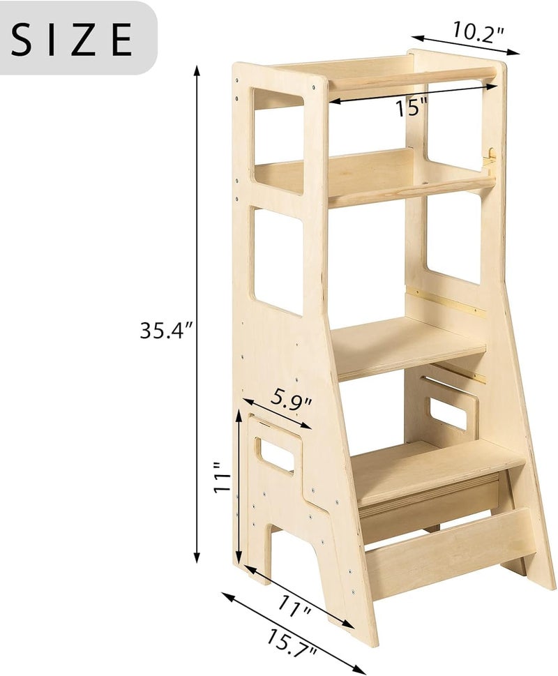 Fohome Toddler Standing Tower, Kitchen Step Stool for Kids, Adjustable Height Learning Stool with Removable Anti-Drop Safety Rail for Bedroom, Bathroom - Image 2
