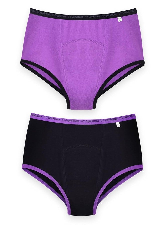 سوبربوتمز ملابس داخلية للدورة الشهرية من سوبربوتومز ماكس أبسورب® | سراويل داخلية للدورة الشهرية للنساء | امتصاص يدوم 8 ساعات | لا تسرب، لا بقع | خصر مرتفع، تغطية كاملة | قماش من الخيزران + قطن (أسود وأرجواني، مقاس: XL) - Image 1