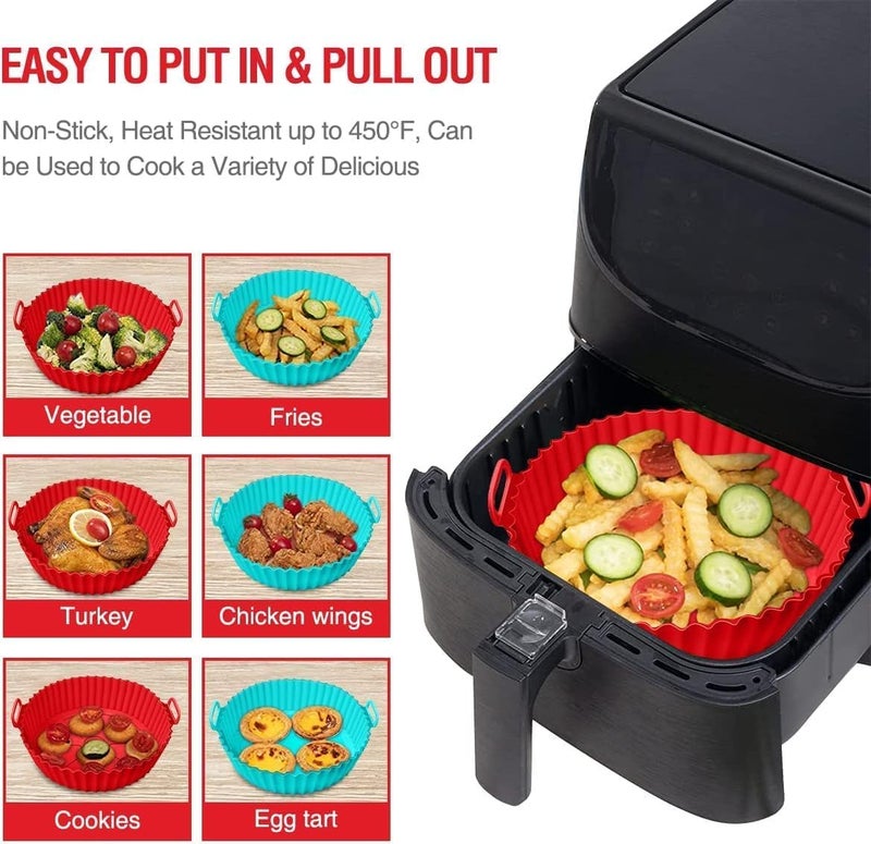 PureBake Silicone Air Fryer Liners with Ear Handles – Reusable Nonstick Heat-Resistant Baking Trays – Round 7-Inch Multicolor Basket Inserts (Pack of 1) - Image 4