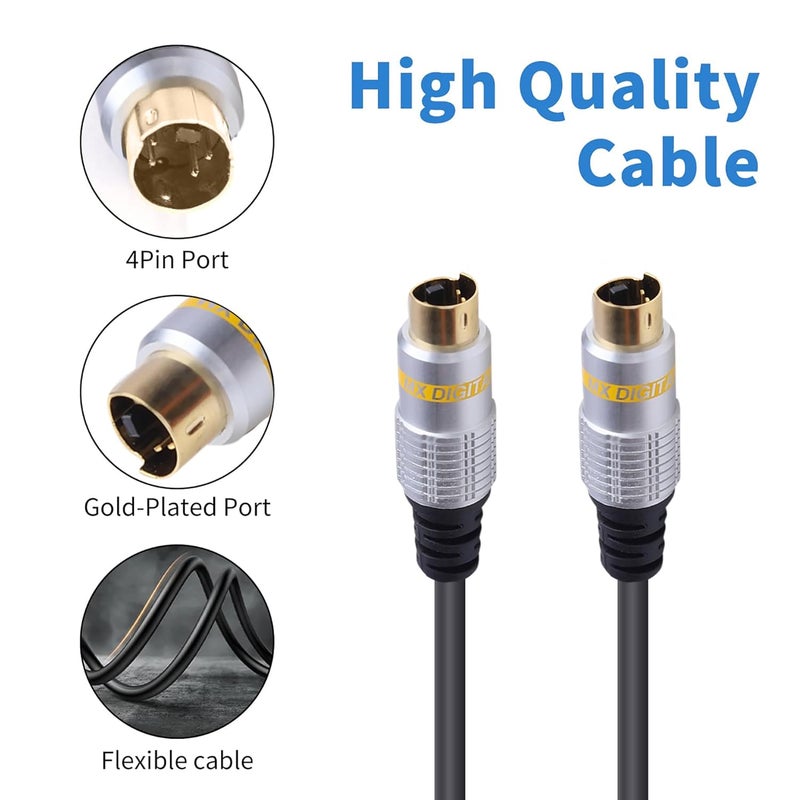 MX S Video Cable 4-PIN Mini Din S-Video Cord 15 Meter S-Video Cable Male to Male Gold Plated Mini DIN 4 Pin Connector for Home Theater DVD TVVCRs DVRs/PVRs (49.21 ft). - Image 4