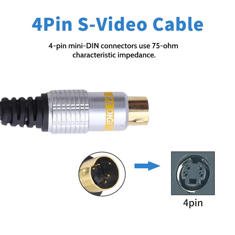 MX S Video Cable 4-PIN Mini Din S-Video Cord 15 Meter S-Video Cable Male to Male Gold Plated Mini DIN 4 Pin Connector for Home Theater DVD TVVCRs DVRs/PVRs (49.21 ft). - Image 3
