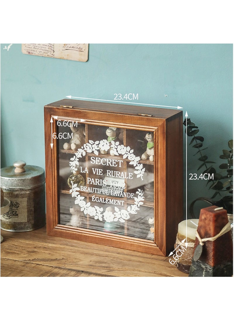 Hihonor 9-Slot Mini Wooden Storage Box with Glass Cover Collectibles Display Case - Square Wood Organizer Box with Dividers - Storage & Organizer Case for Tea, Essential Oils, Spices & More  - Image 4