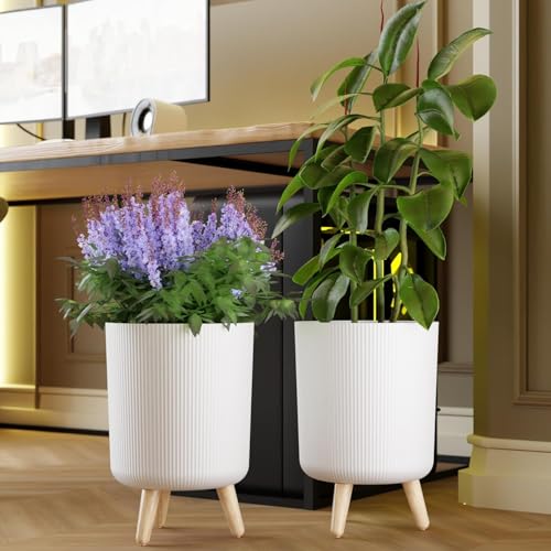 CopelleModern White Flower Pot with Legs | Big Planter | Indoor Outdoor Planter for Home,Garden, Balcony Decor | Tall, Durable & Lightweight Planter | Italian Ribbed Design Stylex (Pack of 1) - Image 4
