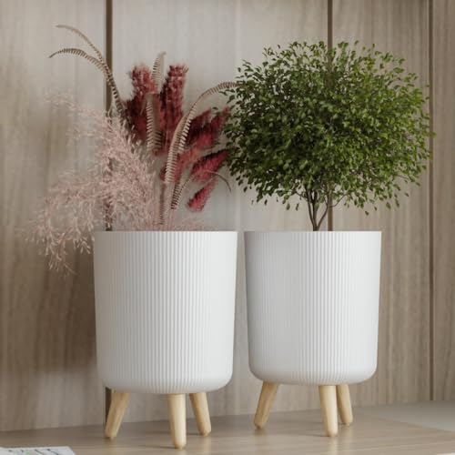 CopelleModern White Flower Pot with Legs | Big Planter | Indoor Outdoor Planter for Home,Garden, Balcony Decor | Tall, Durable & Lightweight Planter | Italian Ribbed Design Stylex (Pack of 1) - Image 1