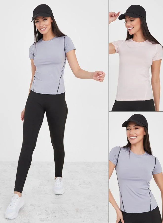 Styli Active Pack of 2 - Contrast Stitch Detail T-shirt