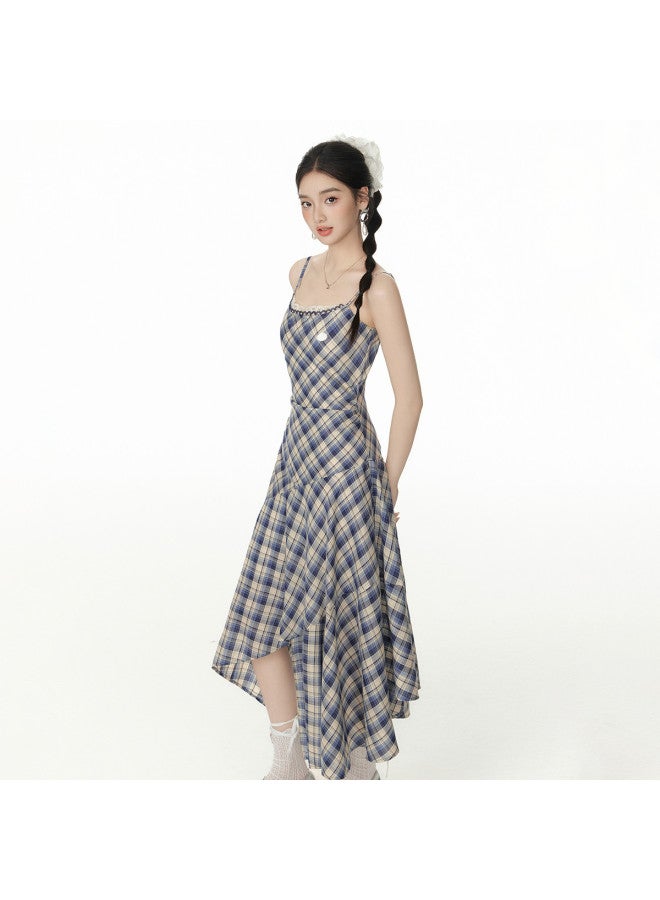 EPTISON فستان نسائي بلا أكمام 2025 صيف جديد تصميم مائل بنمط مربعات عتيق حواف دانتيل على العنق فستان ماكسي - Image 4