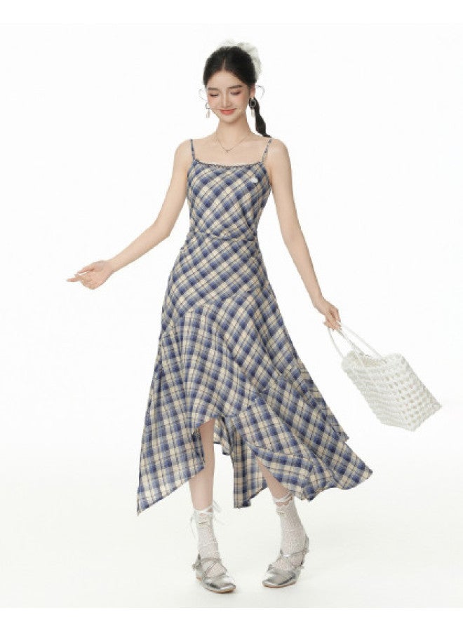 EPTISON فستان نسائي بلا أكمام 2025 صيف جديد تصميم مائل بنمط مربعات عتيق حواف دانتيل على العنق فستان ماكسي - Image 1