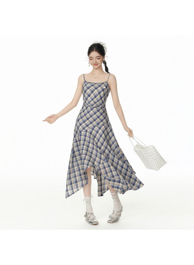 EPTISON فستان نسائي بلا أكمام 2025 صيف جديد تصميم مائل بنمط مربعات عتيق حواف دانتيل على العنق فستان ماكسي - Image 2