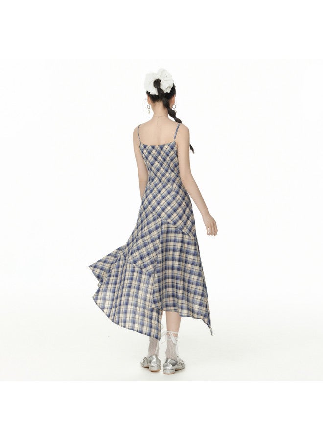 EPTISON فستان نسائي بلا أكمام 2025 صيف جديد تصميم مائل بنمط مربعات عتيق حواف دانتيل على العنق فستان ماكسي - Image 5